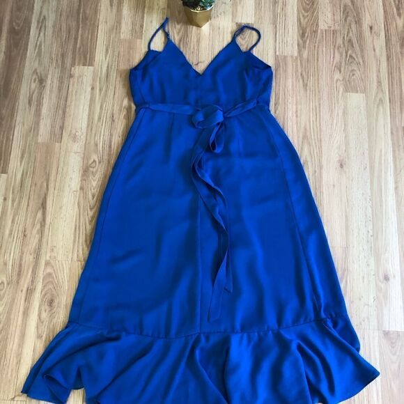 Lulus Manhattan Moment Ruffled Midi Wrap Dress Blue Straps Sleeveless - Picture 8 of 10